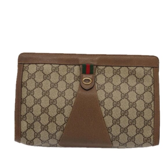 GUCCI GG Supreme Web Sherry Line Clutch Bag PVC Beige Red - Picture 1 of 16